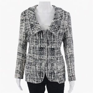 Prada Women Black Wool Blend Geometric Collared Blazer Size 42